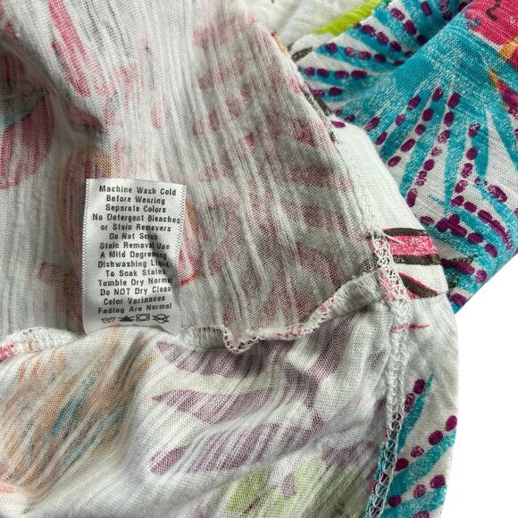 Fresh Produce Tunic Women Sz Large White Multi Color Floral Tropical Coastal Top - Picture 10 of 12
